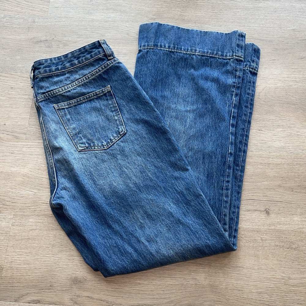 Zara Black Label Retro Flare Wide Leg Jeans Medium Wash Size 12 Casual Informal
